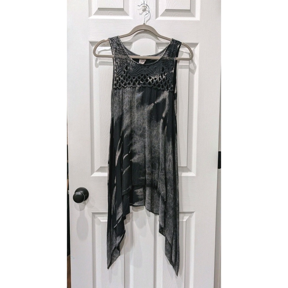 American Age Festival Grunge Crochet Jersey Tank Top Womens S Tie Dye Asymmetric